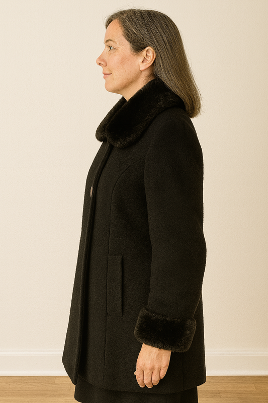 John Meyer of Norwich,  Med, Black long Fur Coat, excellent condition, no flaws.