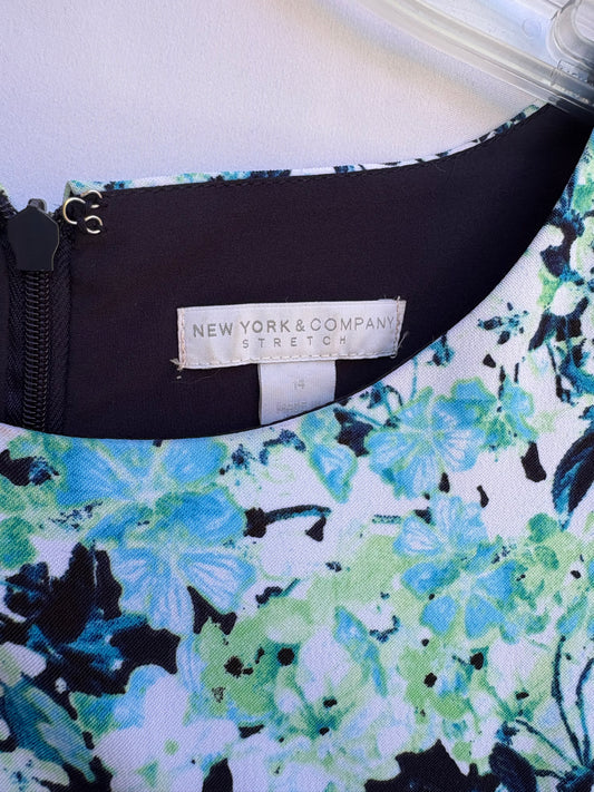 multicolor, short sleeve dress, navy/floral print, size 14, gentle used