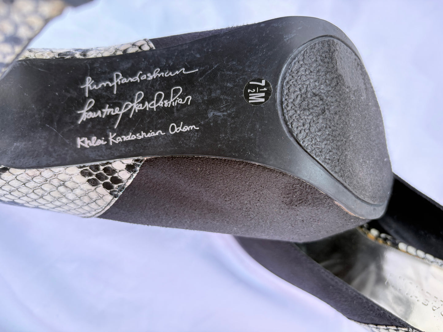 Khloe Kardashian, size 7.5, snake skin/black heels, good condition