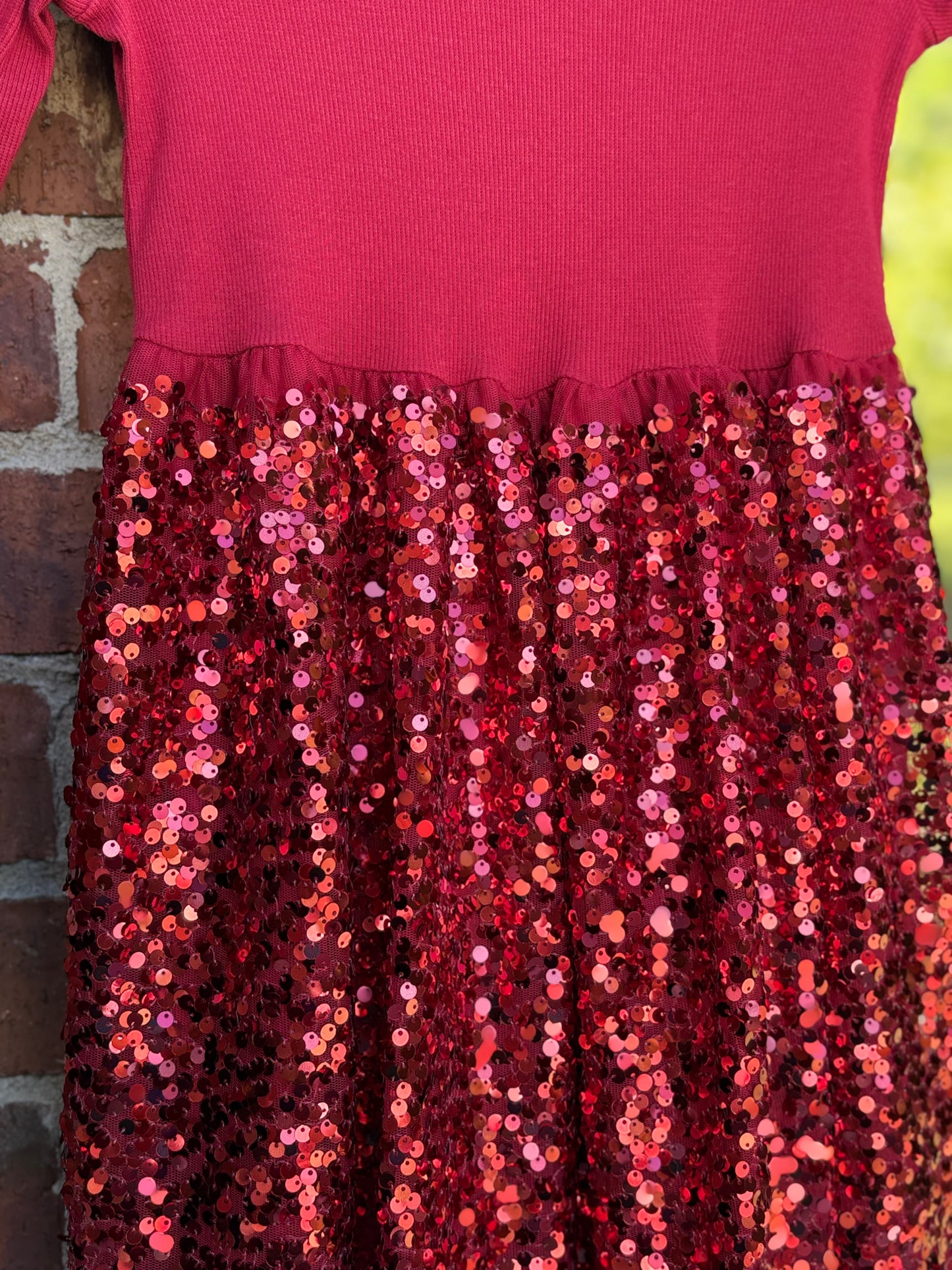 Red sequined jersey Dress, for girls 6-8 yrs.
