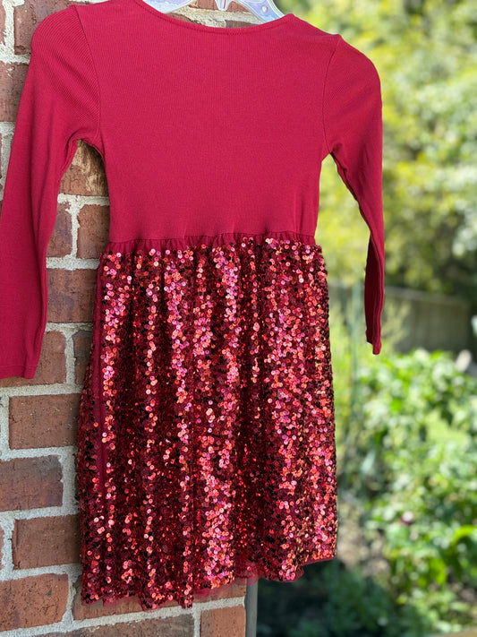 Red sequined jersey Dress, for girls 6-8 yrs.