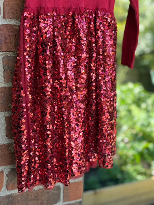 Red sequined jersey Dress, for girls 6-8 yrs.
